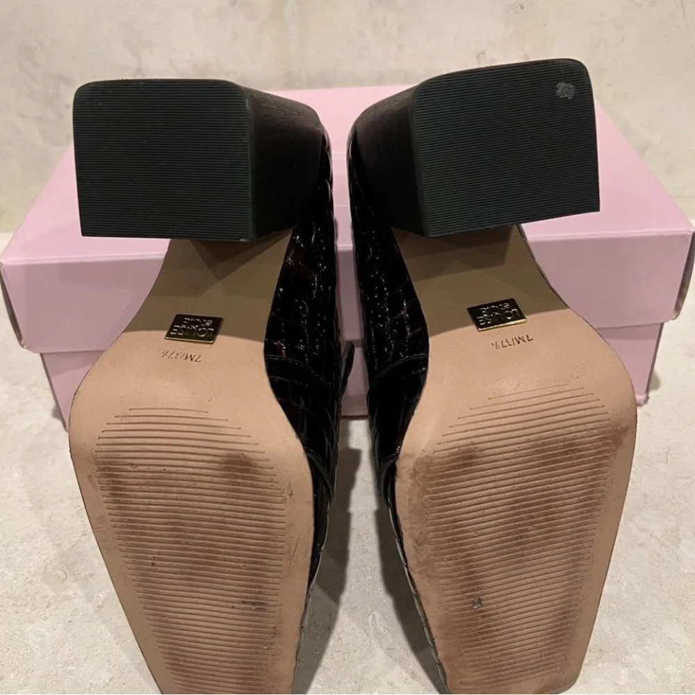 Louise et Cie Ovidio Tortoise Croc Embossed Leather Loafer Heels 7